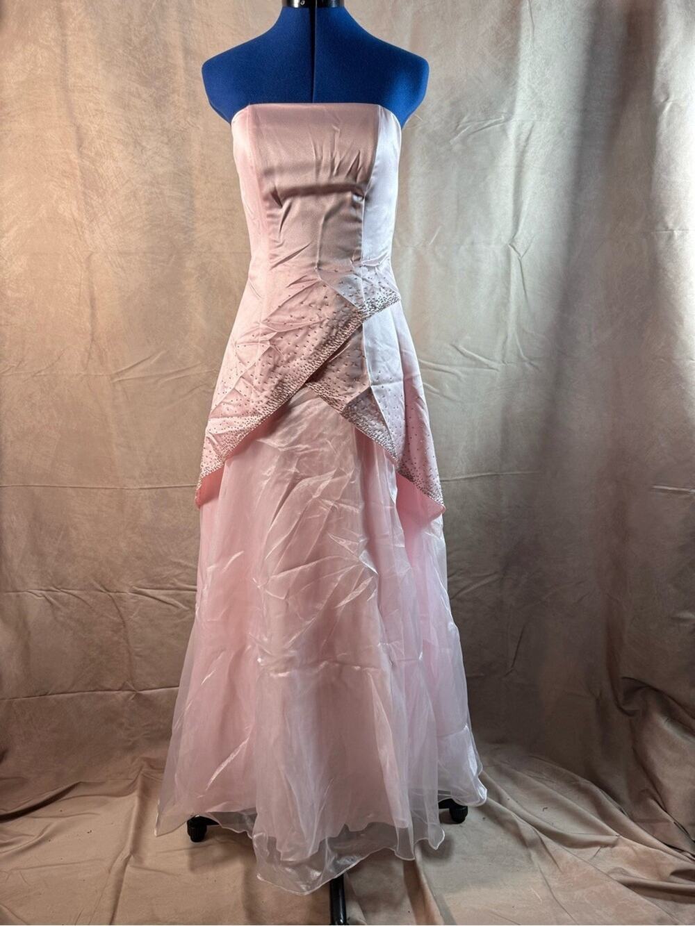 538-Roberta Bridal Strapless Pink Beaded Overlay Evening Gown